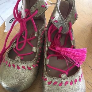 NWT Strappy Gold and Pink Shoes